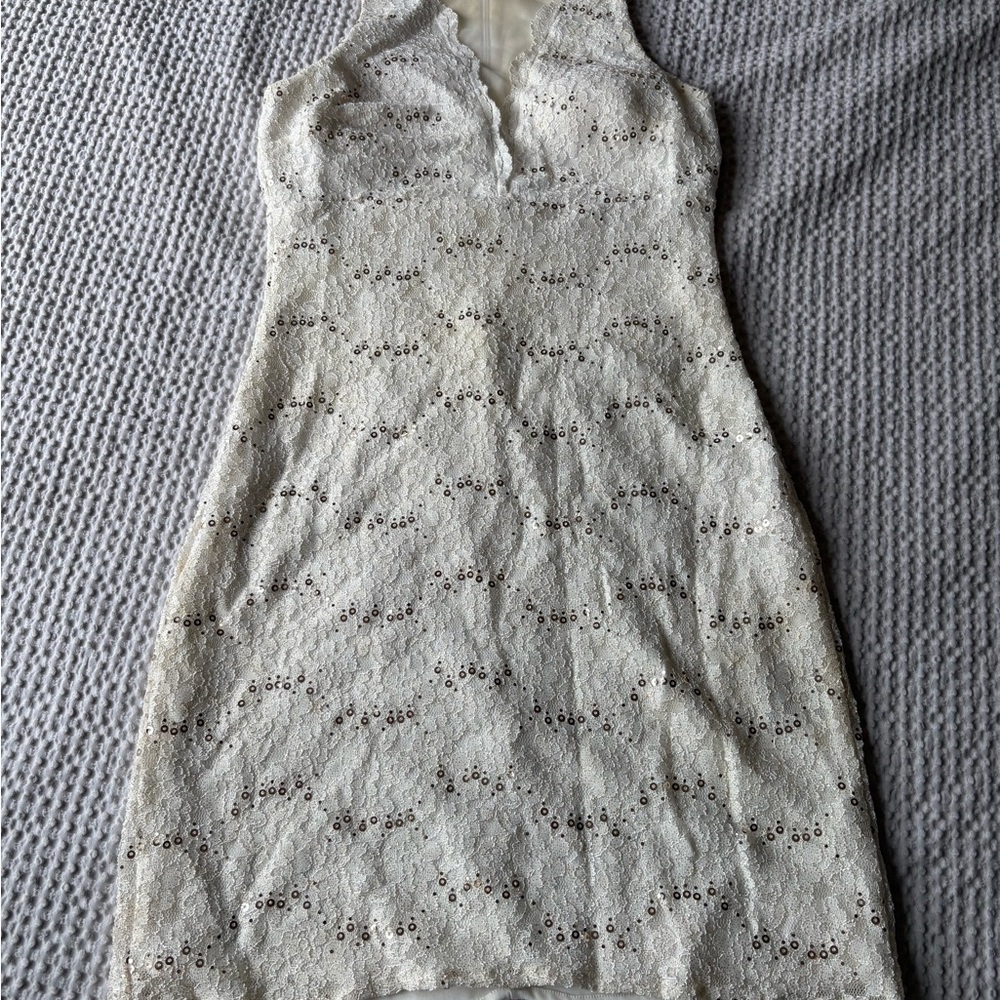 Elegant Lace Halter‎ Dress - Cream